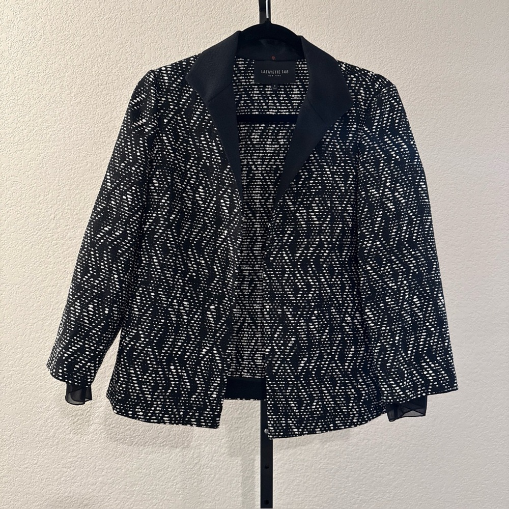 Lafayette 148 Belleve Black Ivory Woven Textured Jacket Blazer Size 6